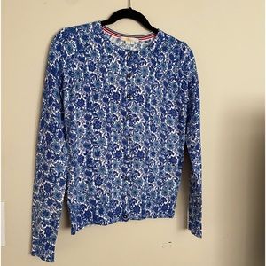 Boden XS Blue White Floral Cardigan Sweater